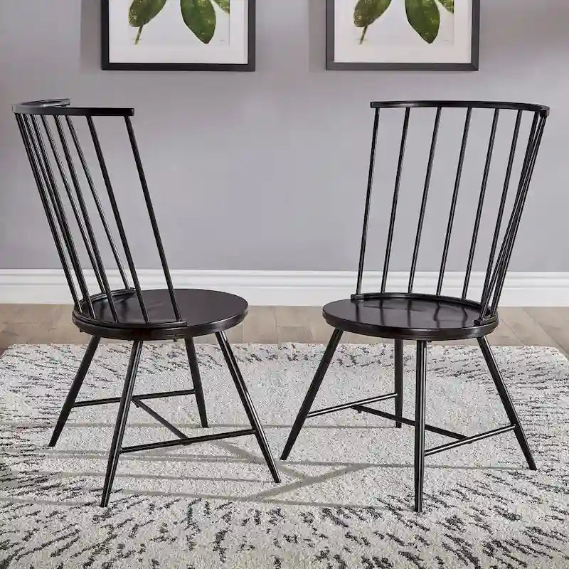 High-Back Metal and Wood Dining Chairs, Set of 2