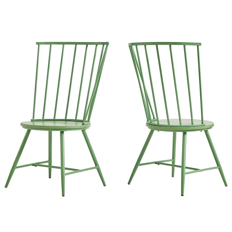 High-Back Metal and Wood Dining Chairs, Set of 2