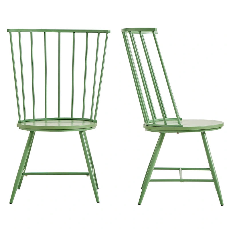 High-Back Metal and Wood Dining Chairs, Set of 2