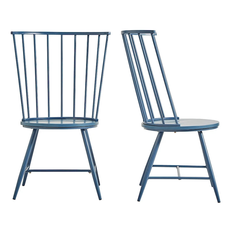 High-Back Metal and Wood Dining Chairs, Set of 2