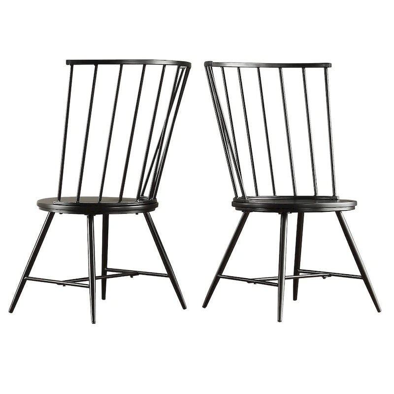 High-Back Metal and Wood Dining Chairs, Set of 2