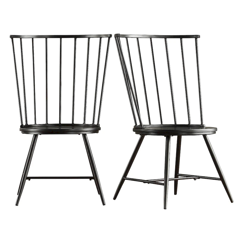 High-Back Metal and Wood Dining Chairs, Set of 2