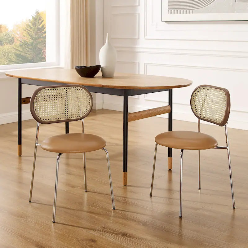 Cane-Back Faux Leather Dining Chairs, Set of 2