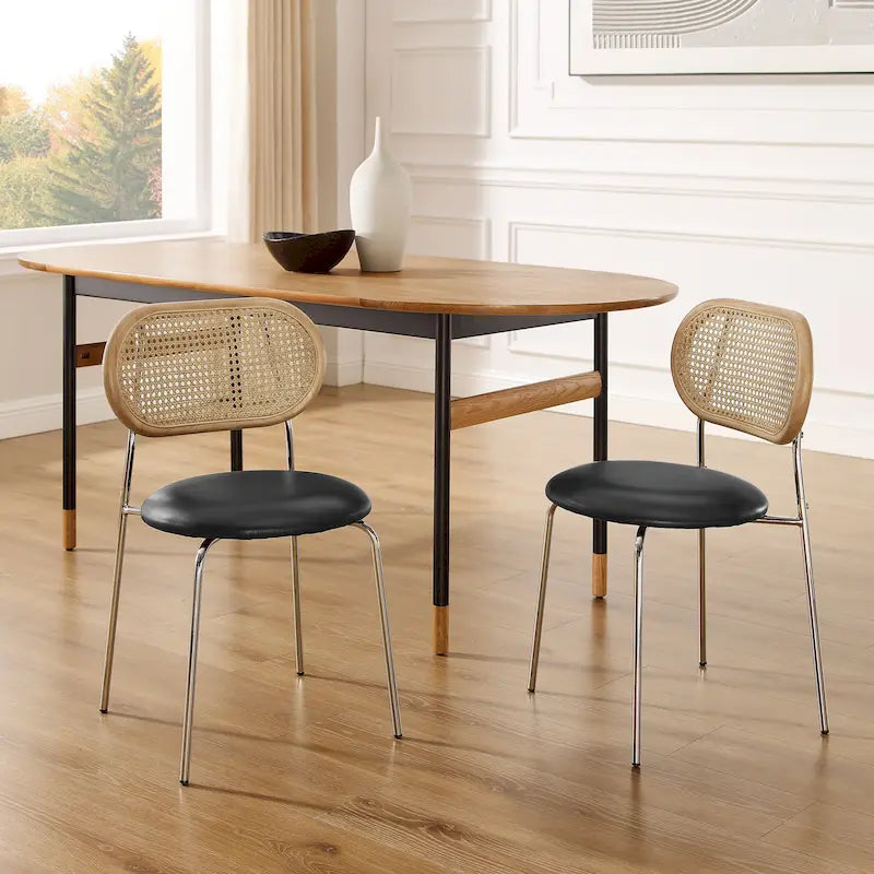 Cane-Back Faux Leather Dining Chairs, Set of 2