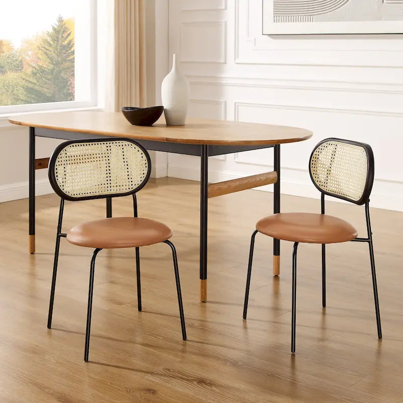 Cane-Back Faux Leather Dining Chairs, Set of 2