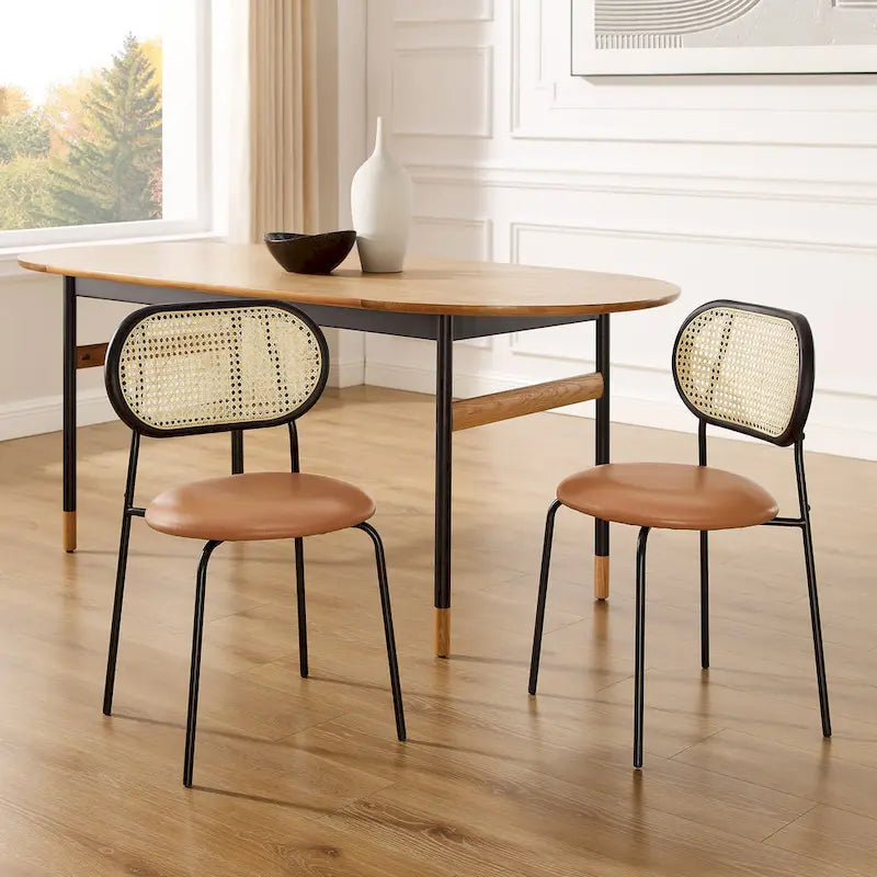 Cane-Back Faux Leather Dining Chairs, Set of 2