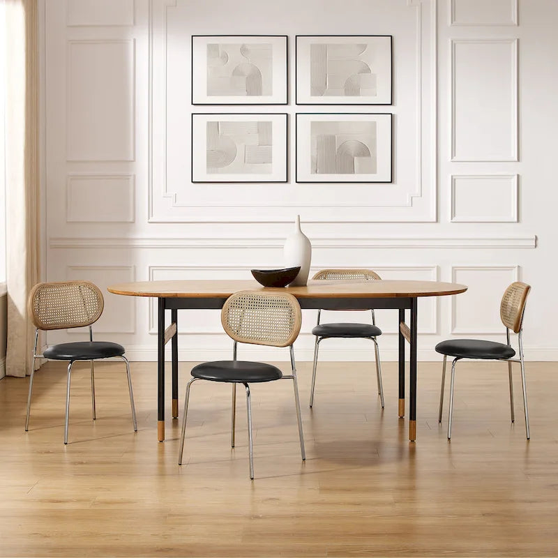 Cane-Back Faux Leather Dining Chairs, Set of 2