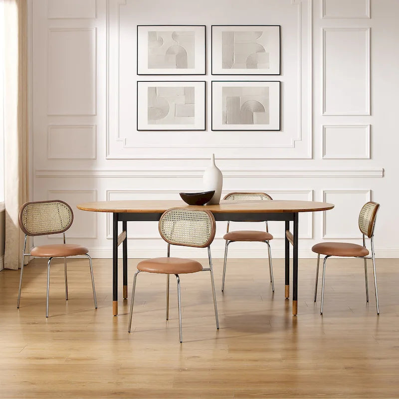 Cane-Back Faux Leather Dining Chairs, Set of 2