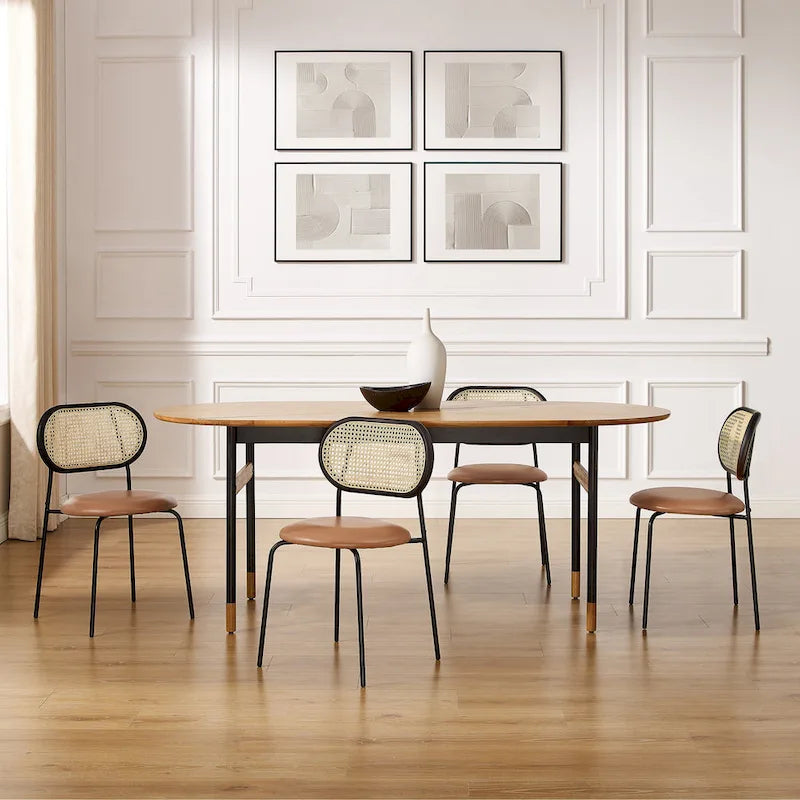 Cane-Back Faux Leather Dining Chairs, Set of 2