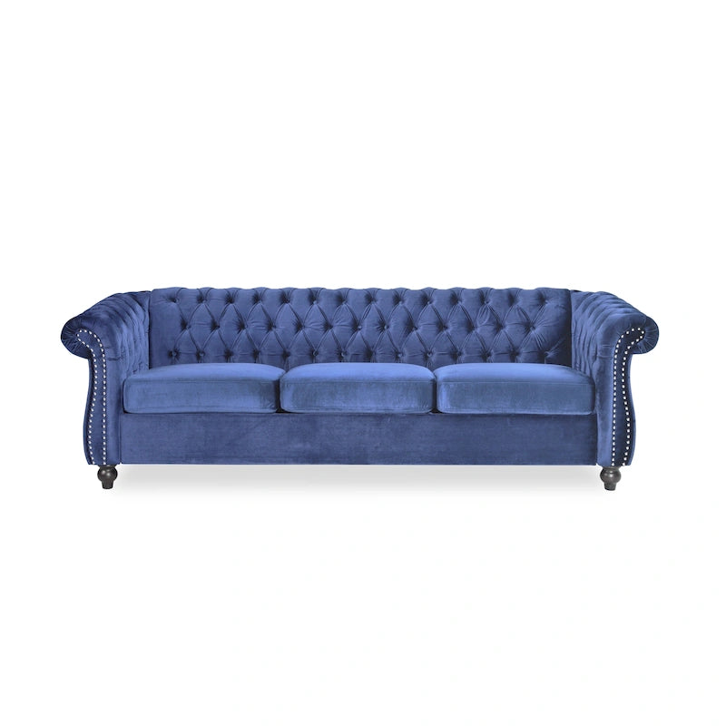 Tufted Velvet Chesterfield Sofa, Midnight Blue