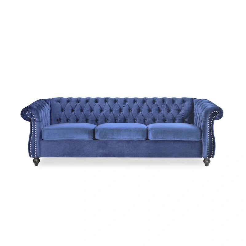 Tufted Velvet Chesterfield Sofa, Midnight Blue