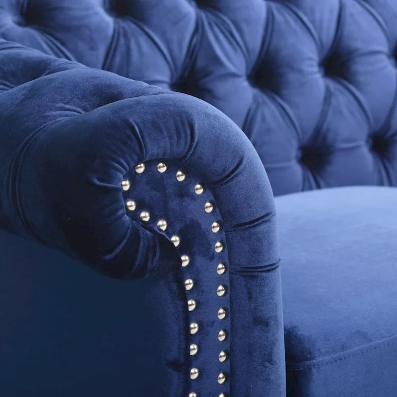 Tufted Velvet Chesterfield Sofa, Midnight Blue