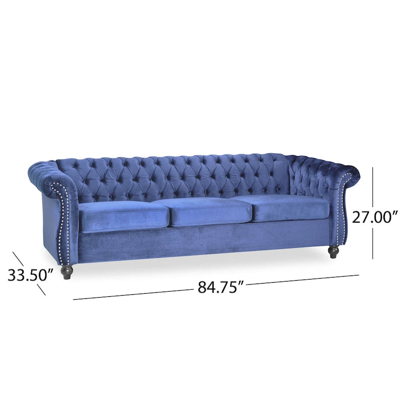 Tufted Velvet Chesterfield Sofa, Midnight Blue