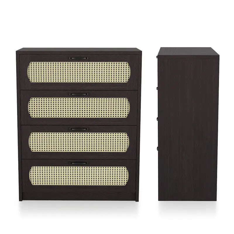 Espresso Four-Drawer Chest with Faux Rattan Fronts