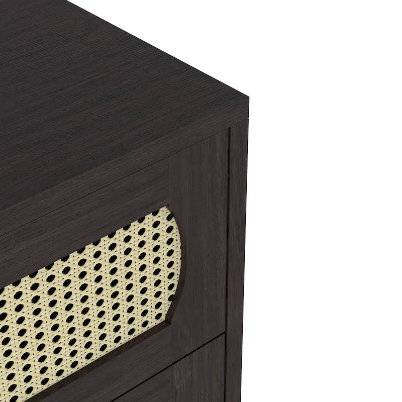 Espresso Four-Drawer Chest with Faux Rattan Fronts