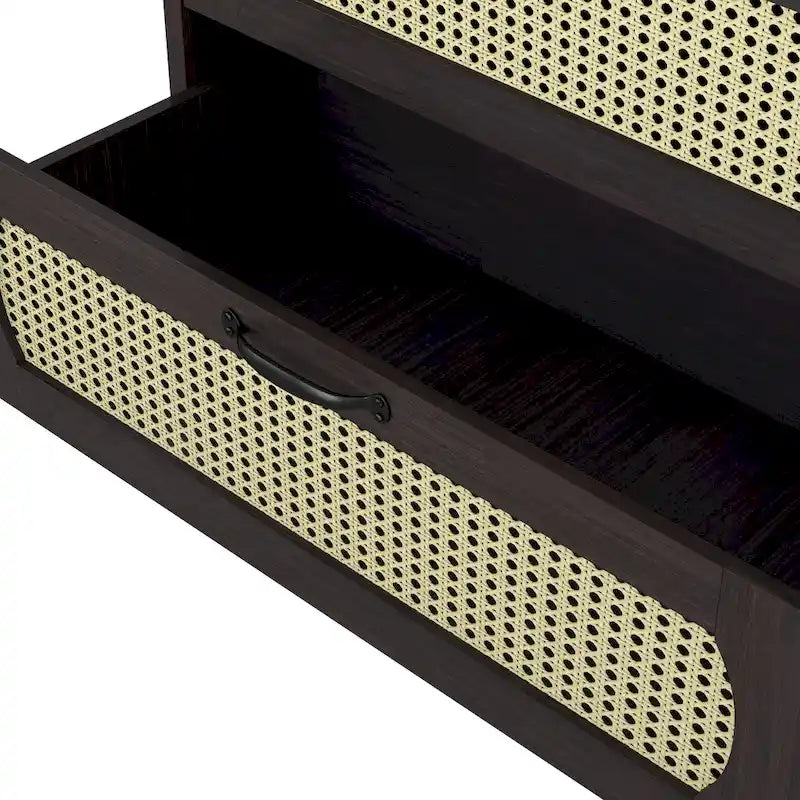 Espresso Four-Drawer Chest with Faux Rattan Fronts