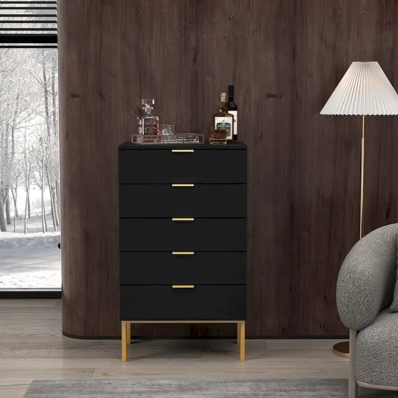 23.6-Inch White and Black 5-Drawer Chest