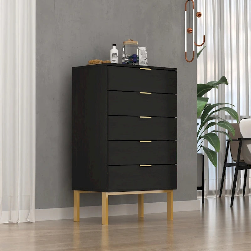 23.6-Inch White and Black 5-Drawer Chest