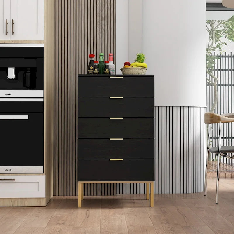 23.6-Inch White and Black 5-Drawer Chest