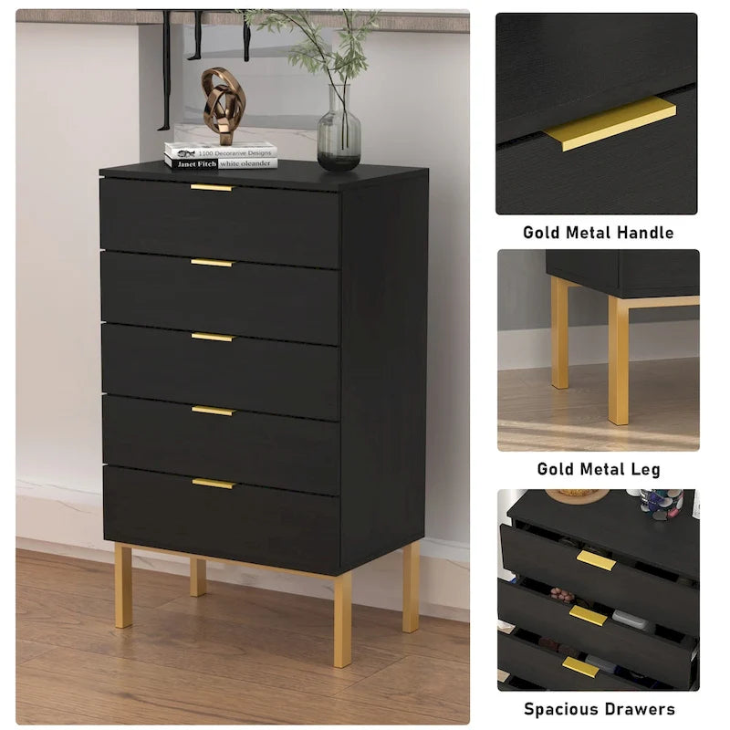 23.6-Inch White and Black 5-Drawer Chest