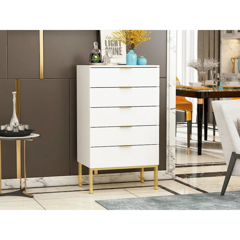 23.6-Inch White and Black 5-Drawer Chest