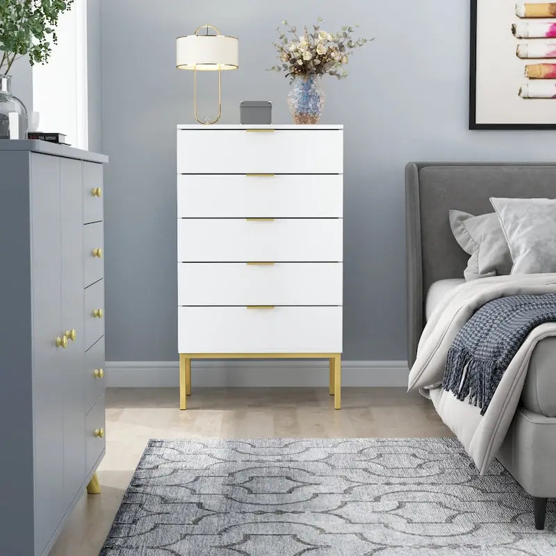 23.6-Inch White and Black 5-Drawer Chest