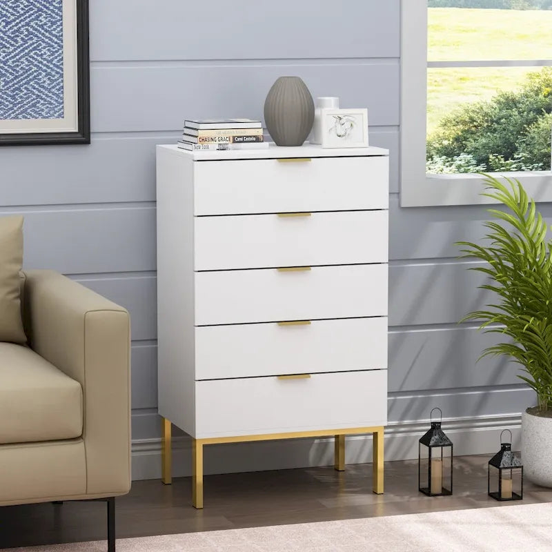 23.6-Inch White and Black 5-Drawer Chest
