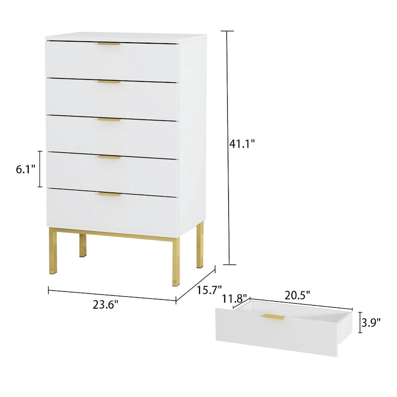 23.6-Inch White and Black 5-Drawer Chest