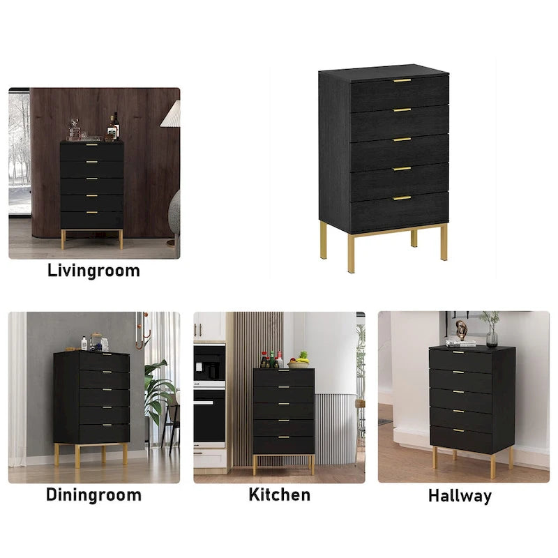 23.6-Inch White and Black 5-Drawer Chest