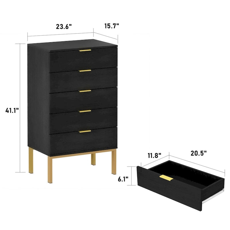 23.6-Inch White and Black 5-Drawer Chest