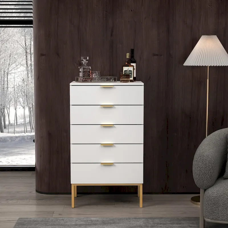 23.6-Inch White and Black 5-Drawer Chest