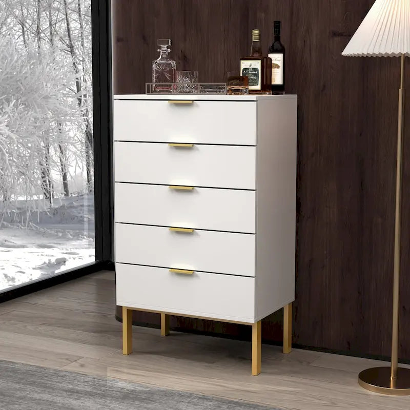 23.6-Inch White and Black 5-Drawer Chest