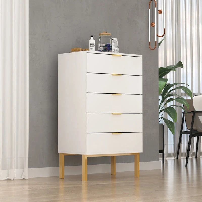 23.6-Inch White and Black 5-Drawer Chest