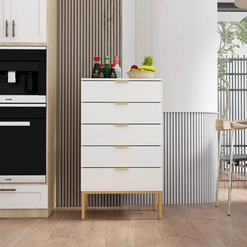 23.6-Inch White and Black 5-Drawer Chest