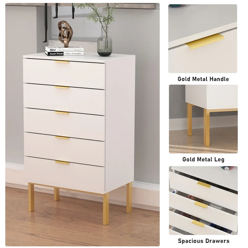 23.6-Inch White and Black 5-Drawer Chest