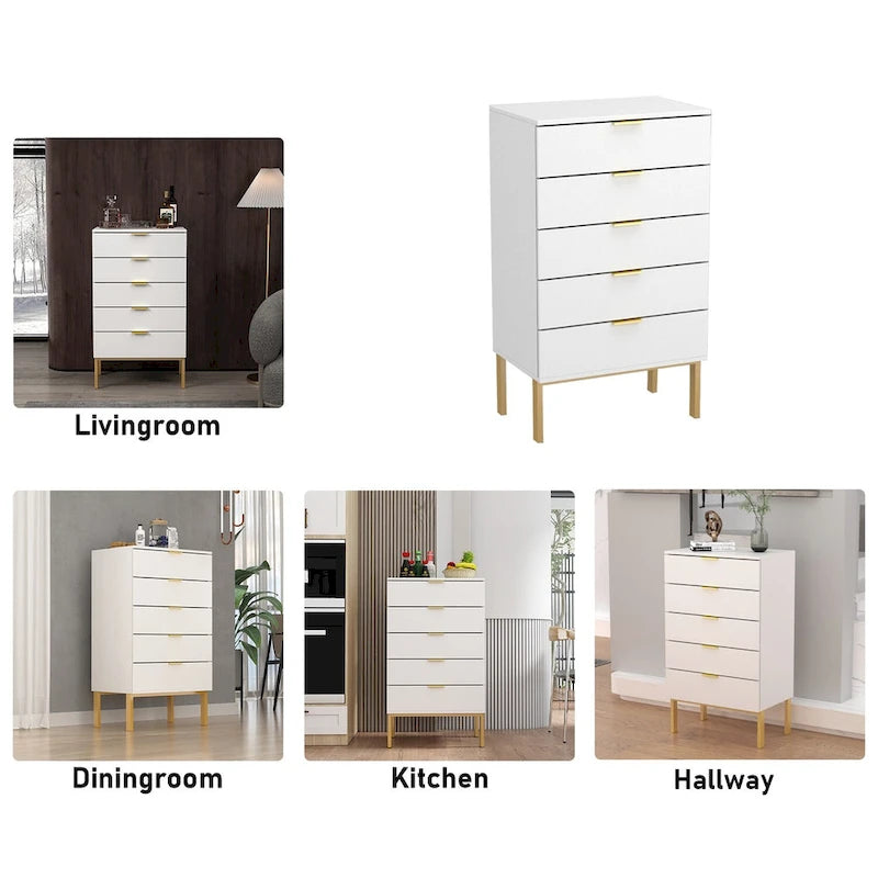 23.6-Inch White and Black 5-Drawer Chest