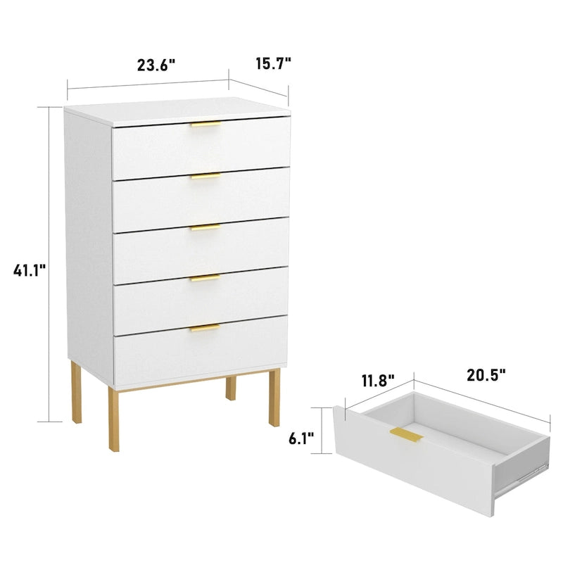23.6-Inch White and Black 5-Drawer Chest