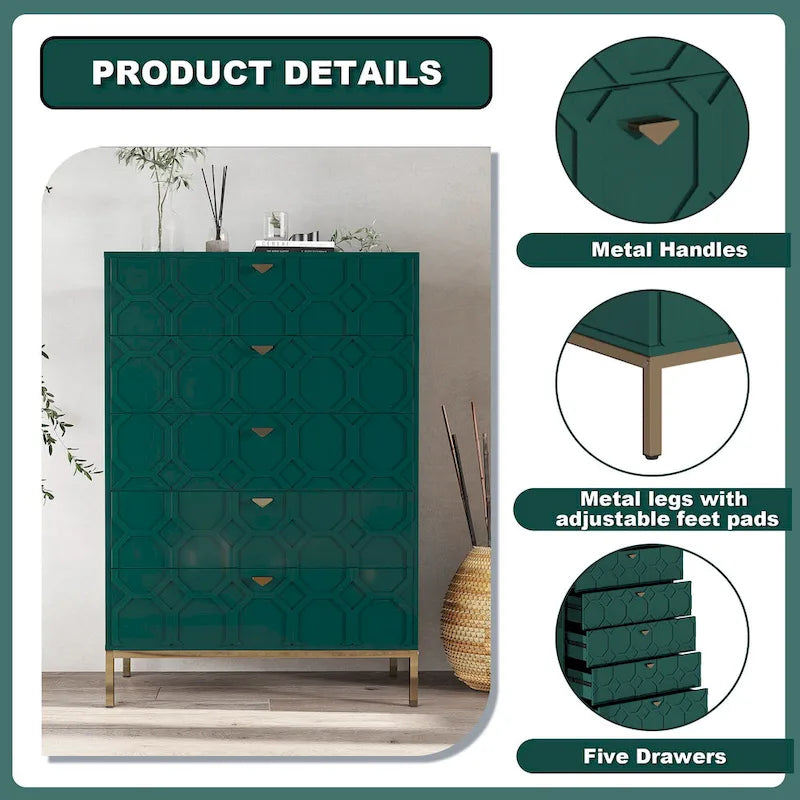 Clihome Wooden 5-Drawer Storage Chest