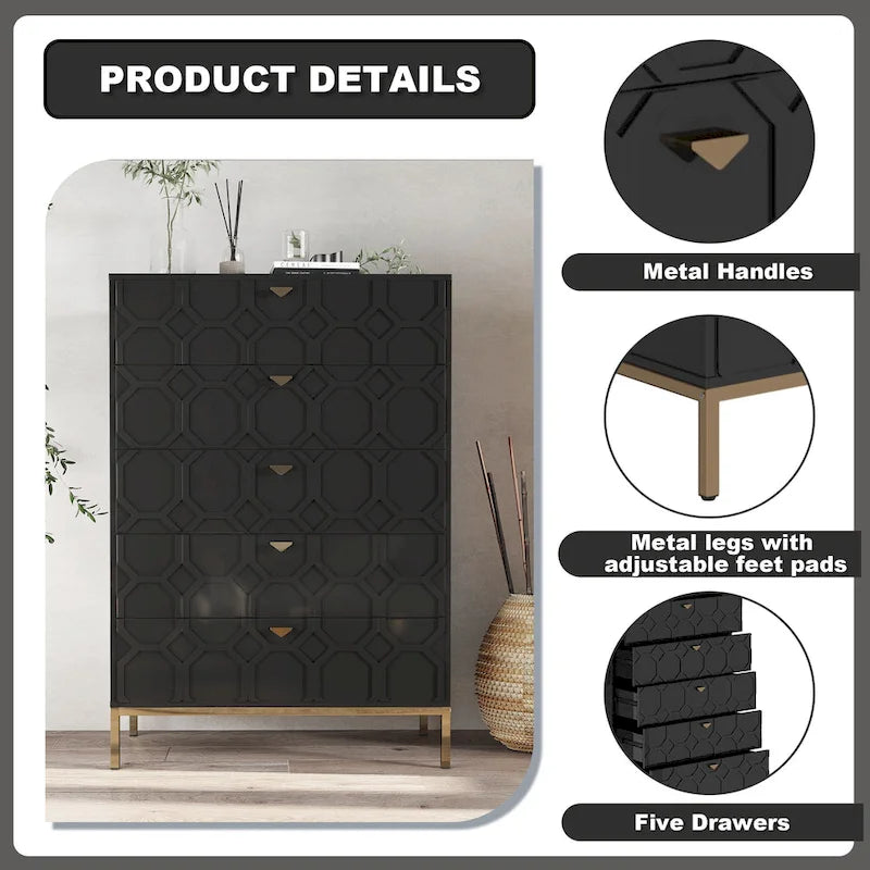 Clihome Wooden 5-Drawer Storage Chest