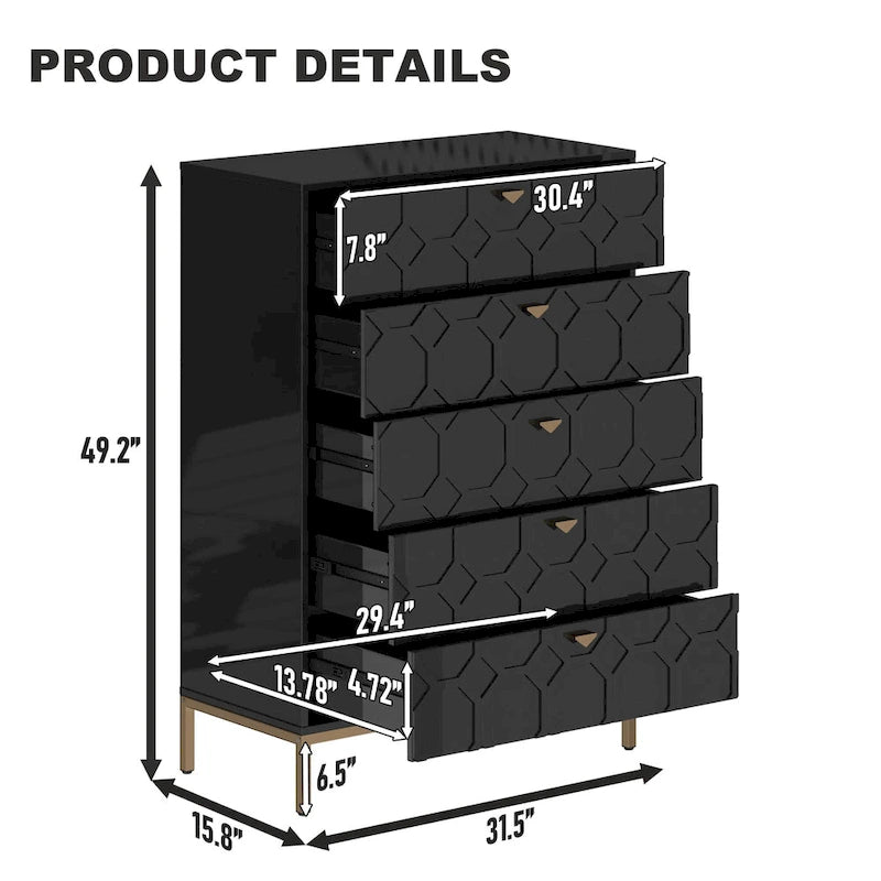 Clihome Wooden 5-Drawer Storage Chest