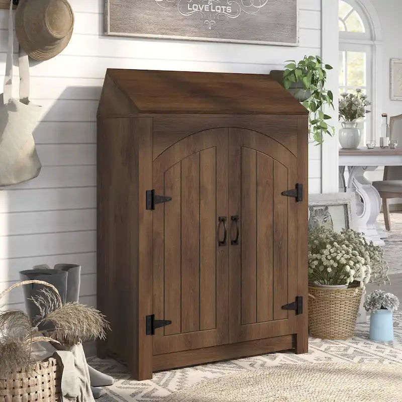 Farmhouse Shoe Cabinet with Adjustable Shelves and Lift-Top Storage