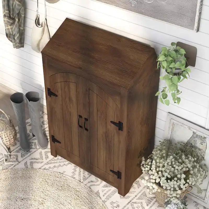 Farmhouse Shoe Cabinet with Adjustable Shelves and Lift-Top Storage