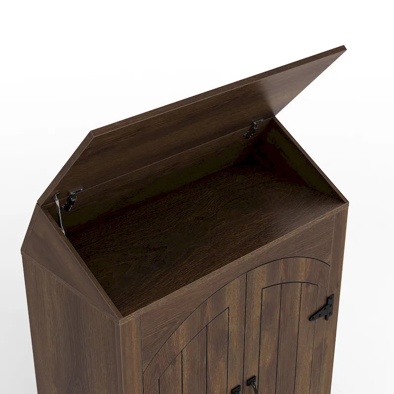 Farmhouse Shoe Cabinet with Adjustable Shelves and Lift-Top Storage