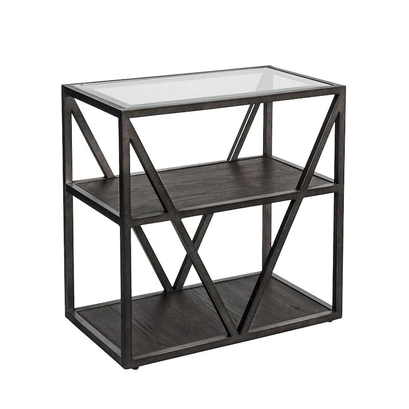 Cobblestone Brown Glass-Top Chairside Table