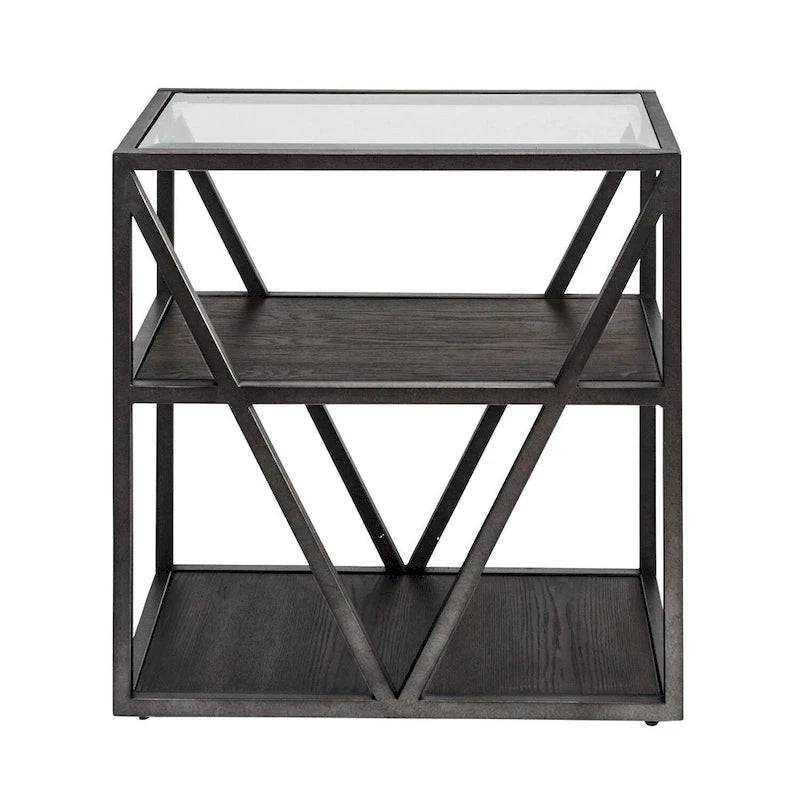 Cobblestone Brown Glass-Top Chairside Table