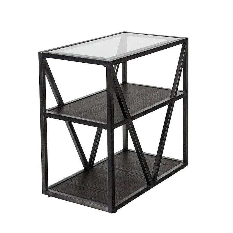 Cobblestone Brown Glass-Top Chairside Table
