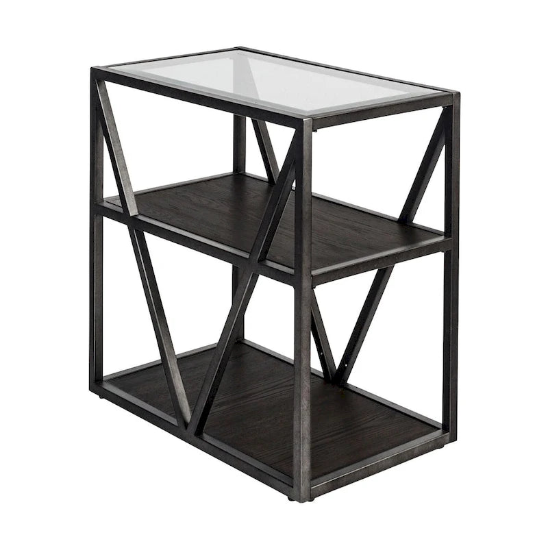 Cobblestone Brown Glass-Top Chairside Table