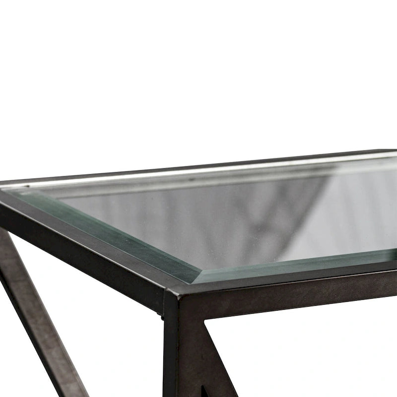 Cobblestone Brown Glass-Top Chairside Table