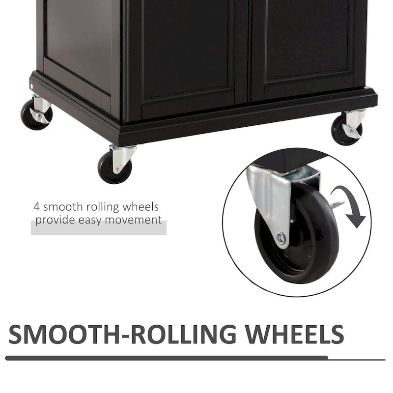 Black Rolling Kitchen Island with Stainless Steel Top