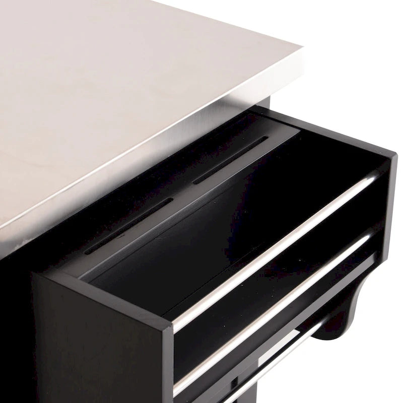 Black Rolling Kitchen Island with Stainless Steel Top